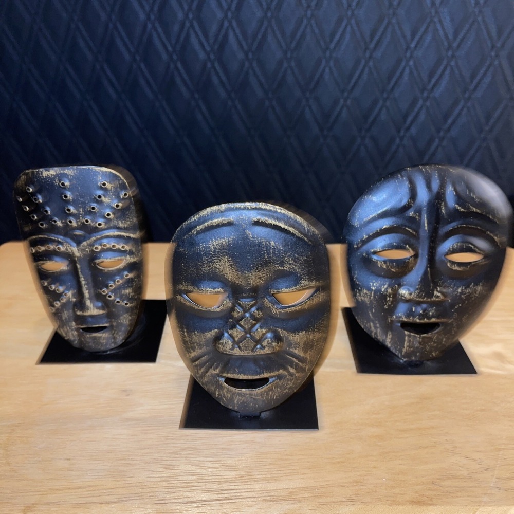 Vintage Theatre Mask Painted Black Metal Candle Holders Home Decor Tea light